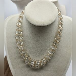 Vintage Marvella 1950s Beaded Double Strand Choker Necklace • Clear & Topaz